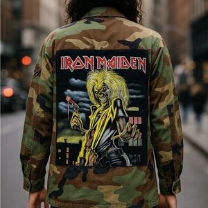 Custom Iron Maiden Camo Jacket L Ripstop BDU Military Style Streetwear Air Force
